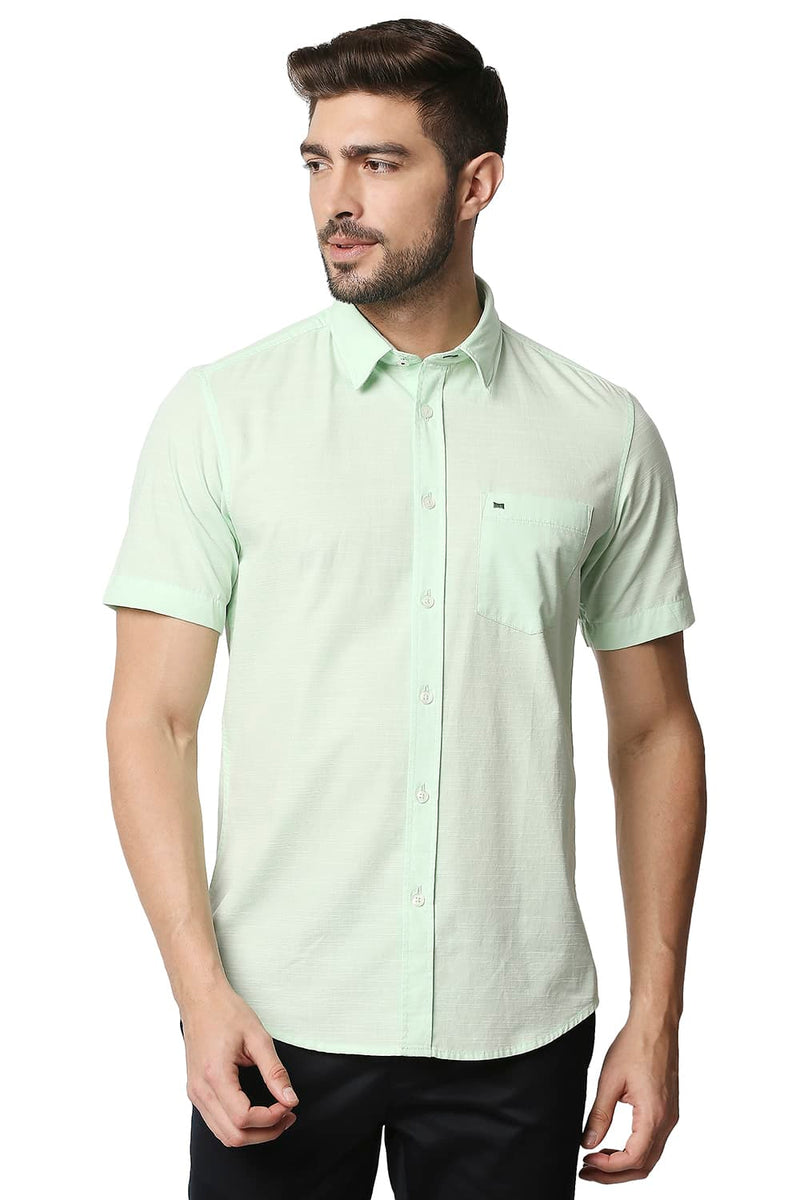 BASICS SLIM FIT SLUB HALFSLEEVES SHIRT