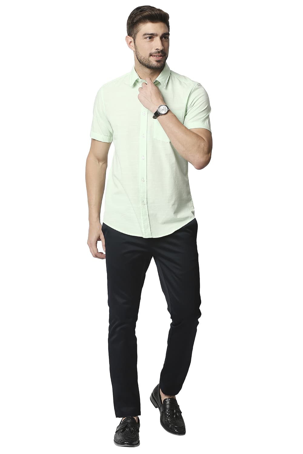 BASICS SLIM FIT SLUB HALFSLEEVES SHIRT