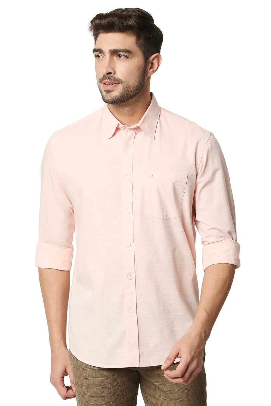 BASICS SLIM FIT PINK BLOSSOM SLUB SHIRT