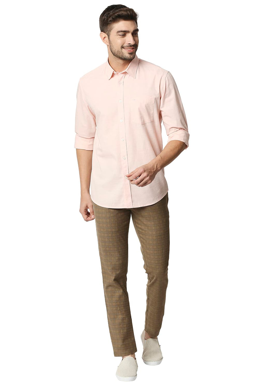 BASICS SLIM FIT PINK BLOSSOM SLUB SHIRT
