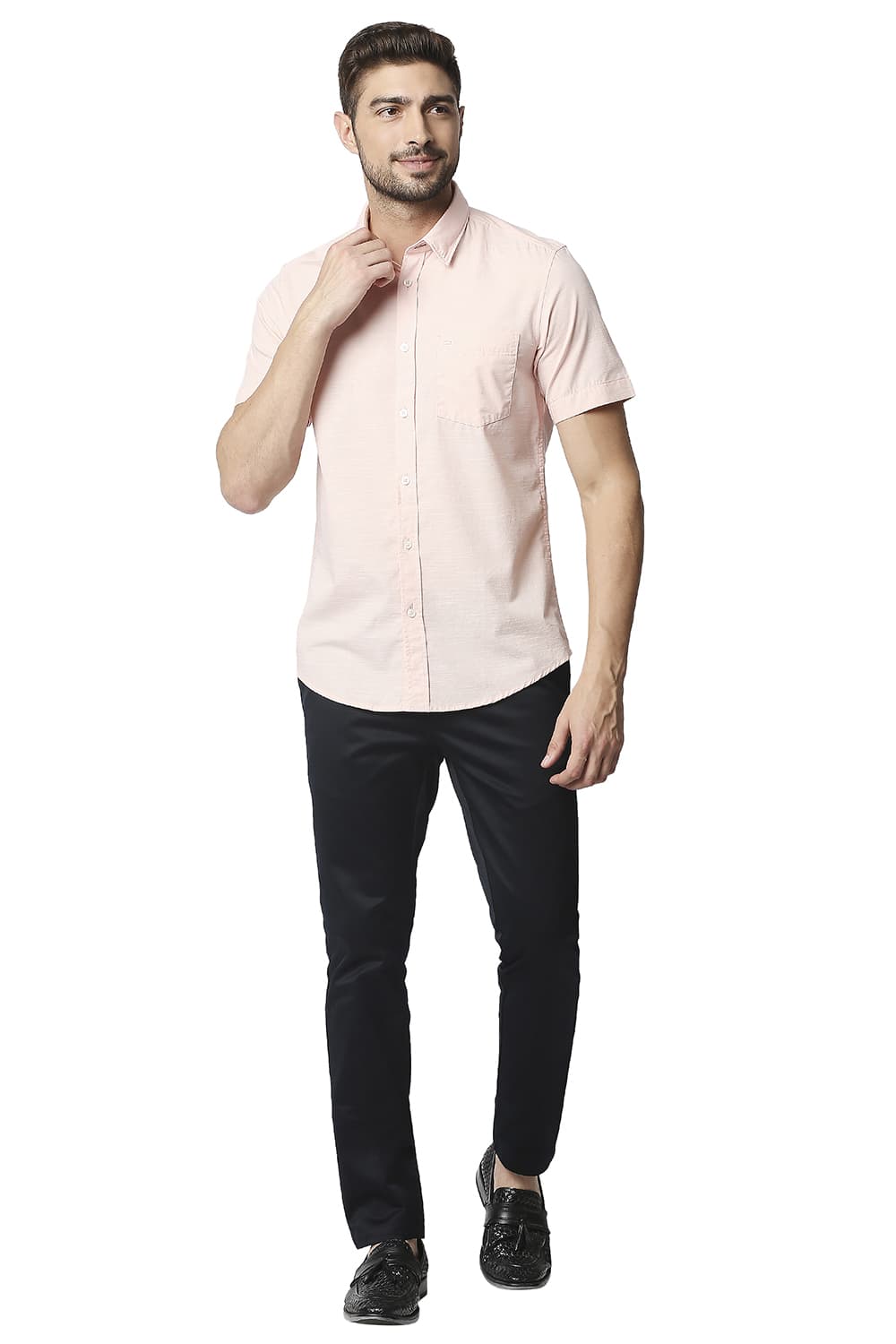 BASICS SLIM FIT SLUB HALFSLEEVES SHIRT