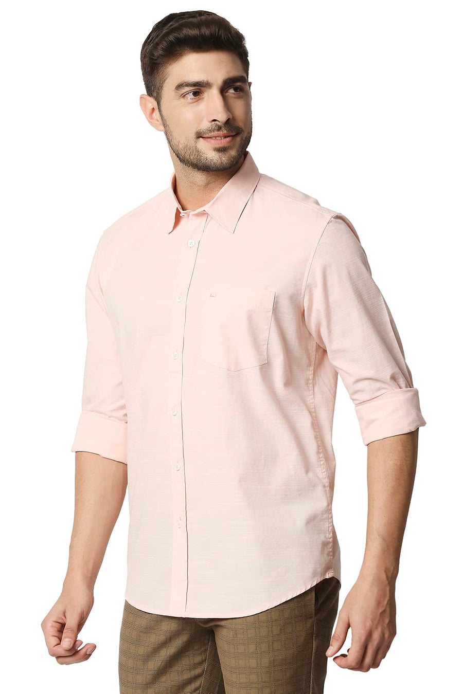 BASICS SLIM FIT PINK BLOSSOM SLUB SHIRT