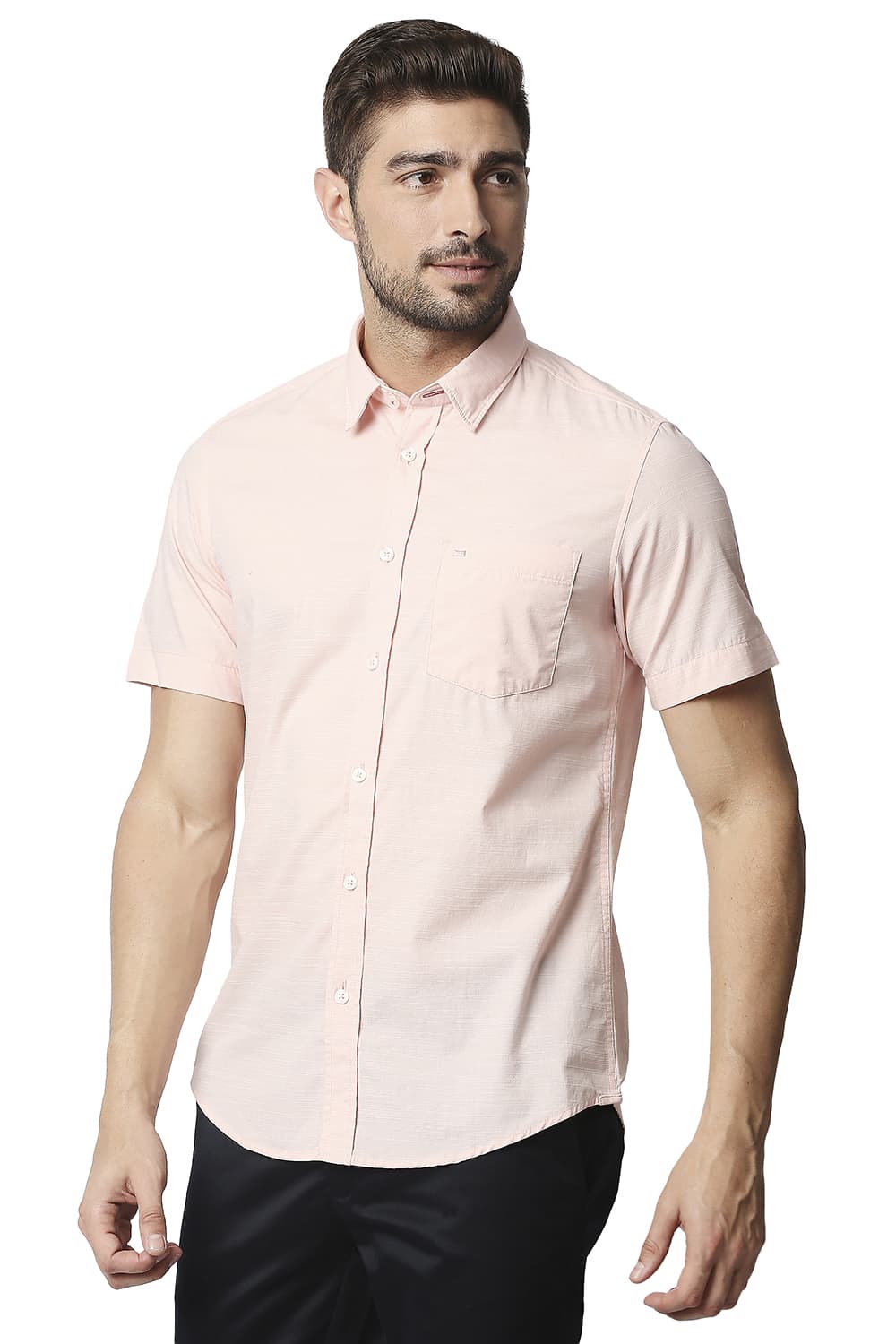 BASICS SLIM FIT SLUB HALFSLEEVES SHIRT