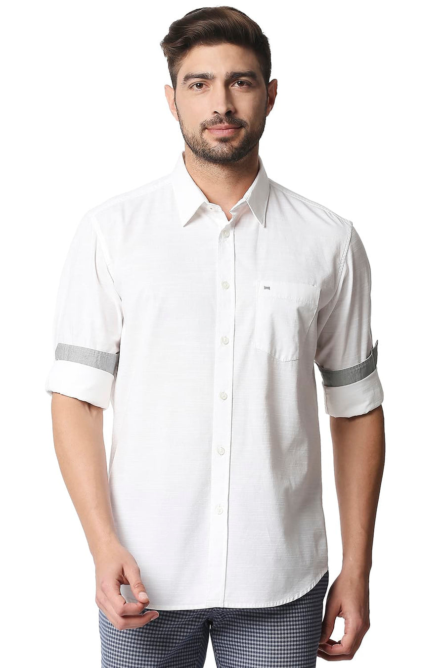 BASICS SLIM FIT CLOUD WHITE SLUB SHIRT