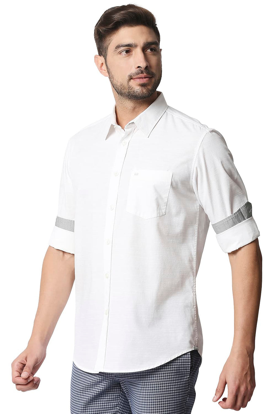 BASICS SLIM FIT CLOUD WHITE SLUB SHIRT