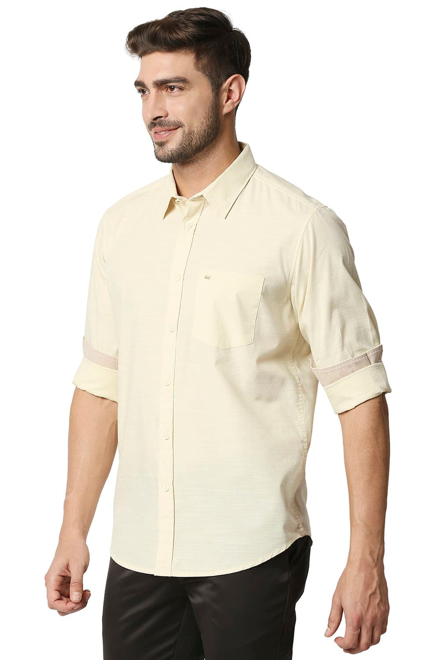 BASICS SLIM FIT AFTER GLOW YELLOW SLUB SHIRT