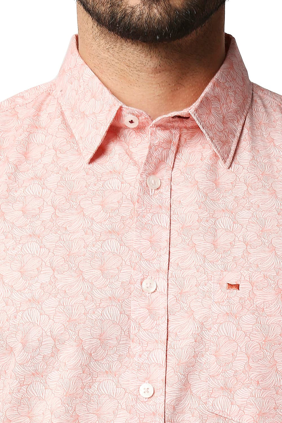 BASICS SLIM FIT CANDLE LIGHT PINK SLUB PRINTED SHIRT