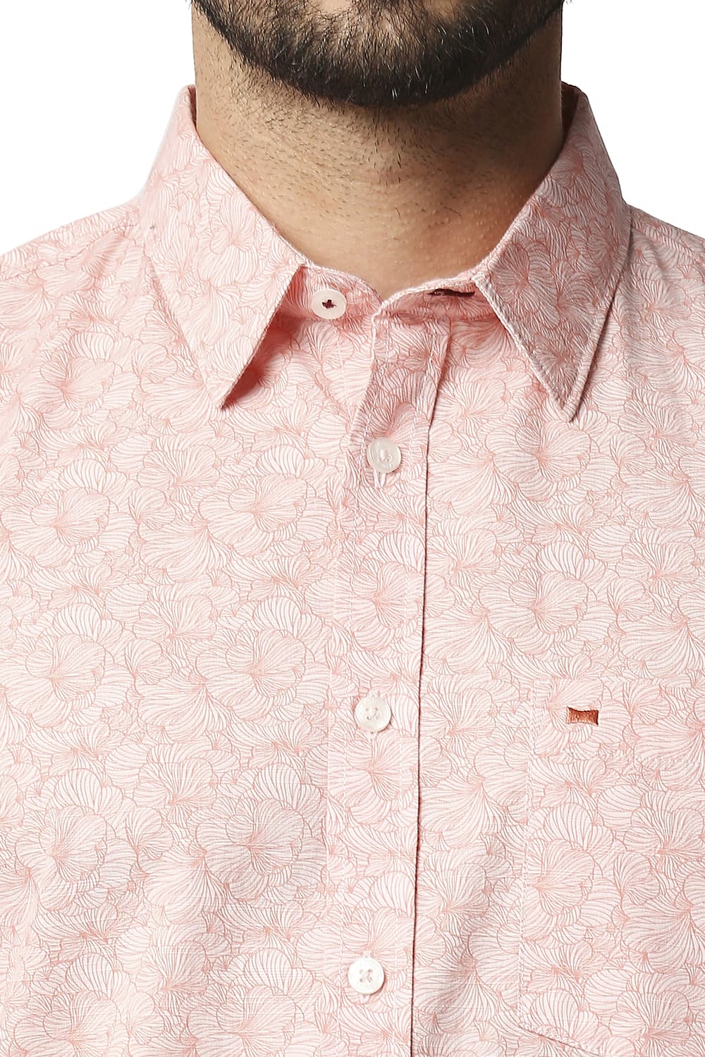 BASICS SLIM FIT SLUB PRINTED SHIRT