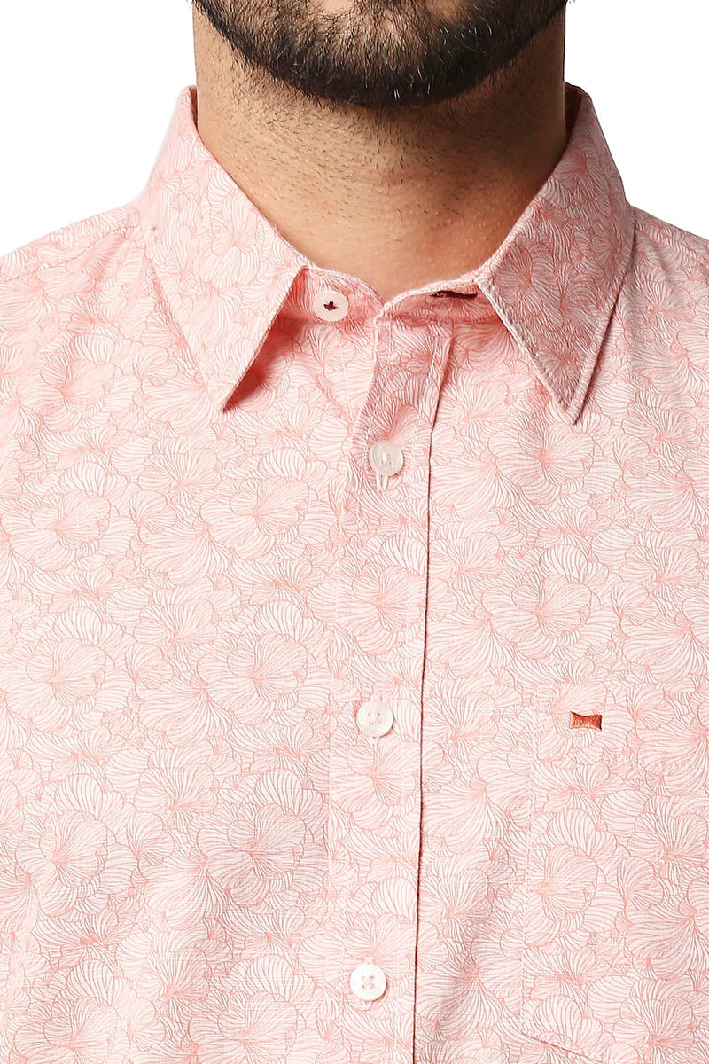 BASICS SLIM FIT SLUB PRINTED SHIRT