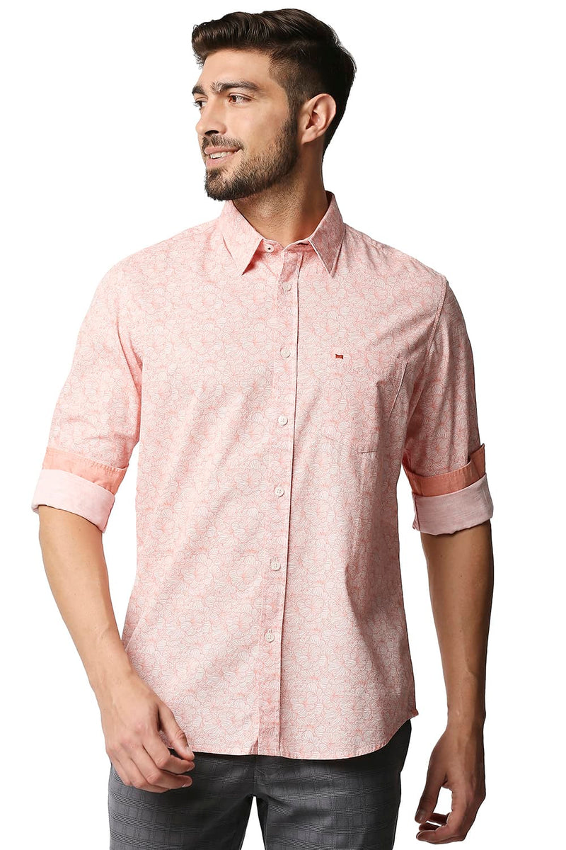 BASICS SLIM FIT SLUB PRINTED SHIRT