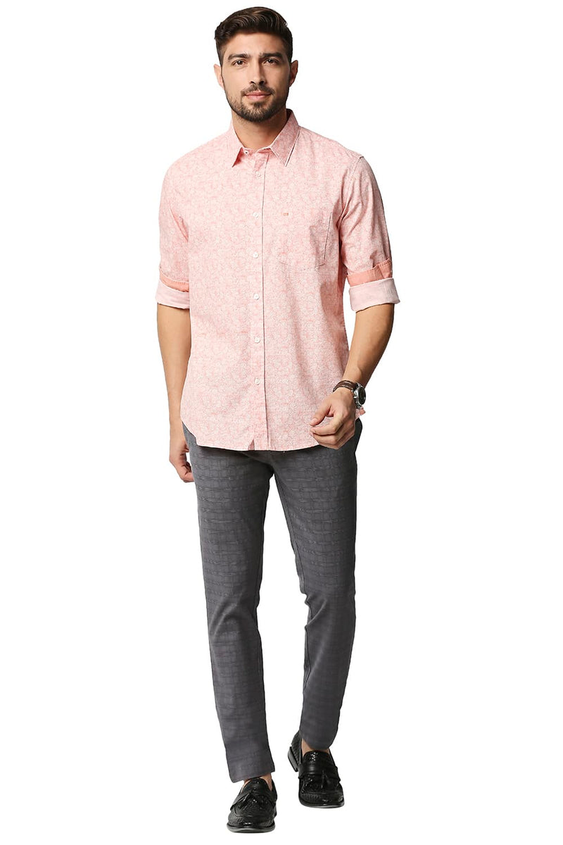 BASICS SLIM FIT SLUB PRINTED SHIRT