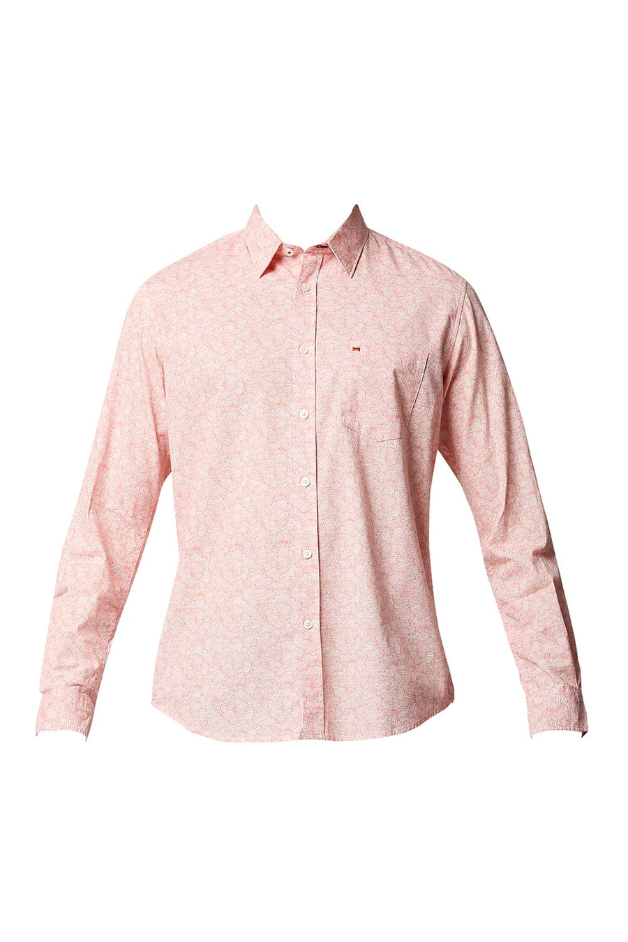 BASICS SLIM FIT CANDLE LIGHT PINK SLUB PRINTED SHIRT