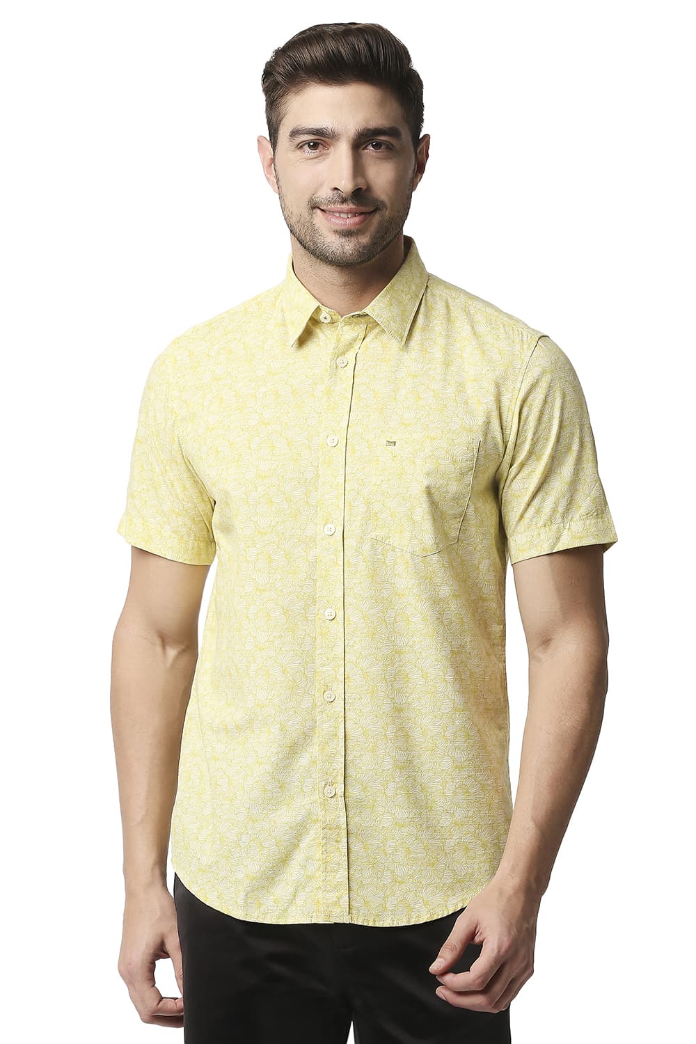 BASICS SLIM FIT SLUB PRINTED SHIRT