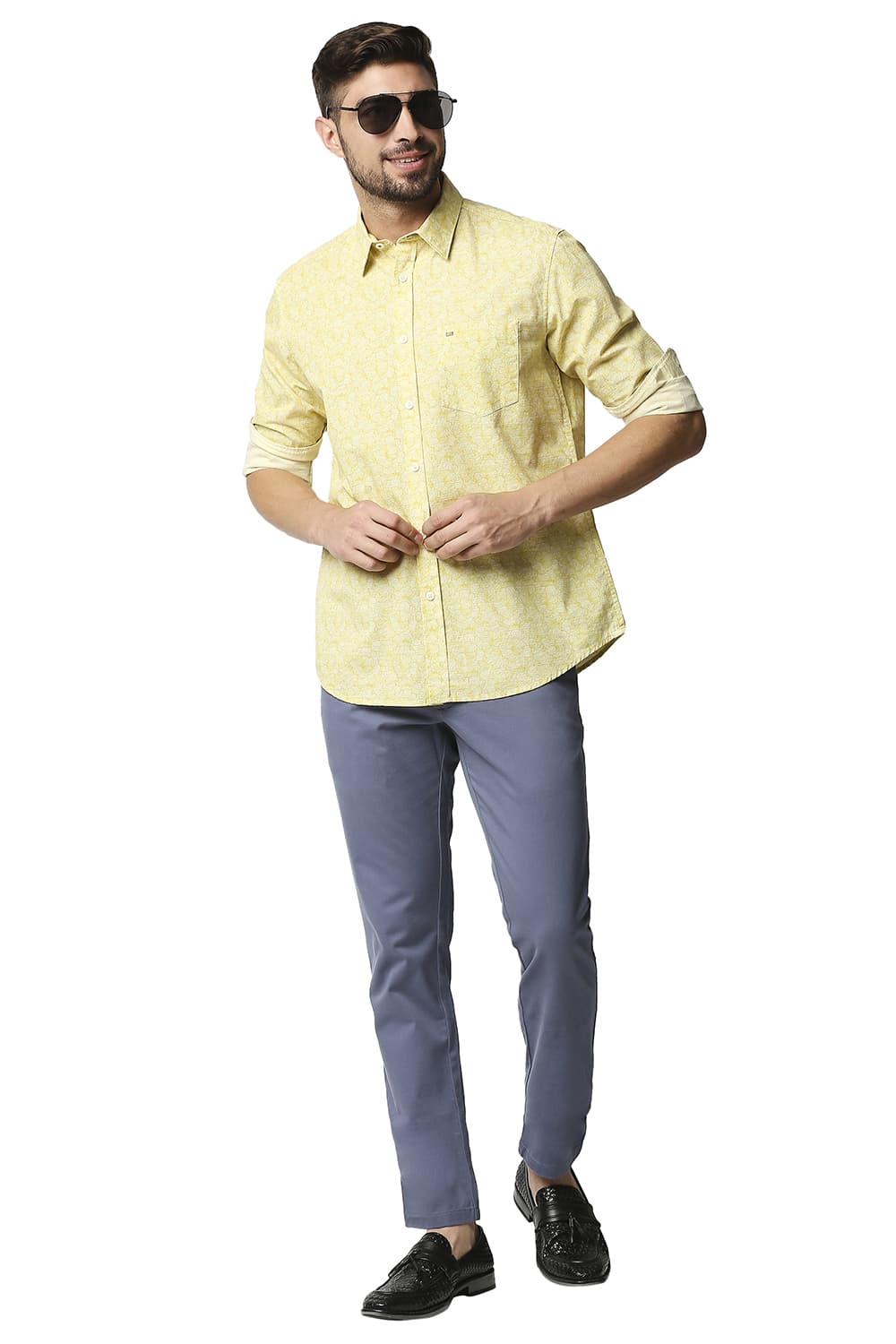 BASICS SLIM FIT SLUB PRINTED SHIRT