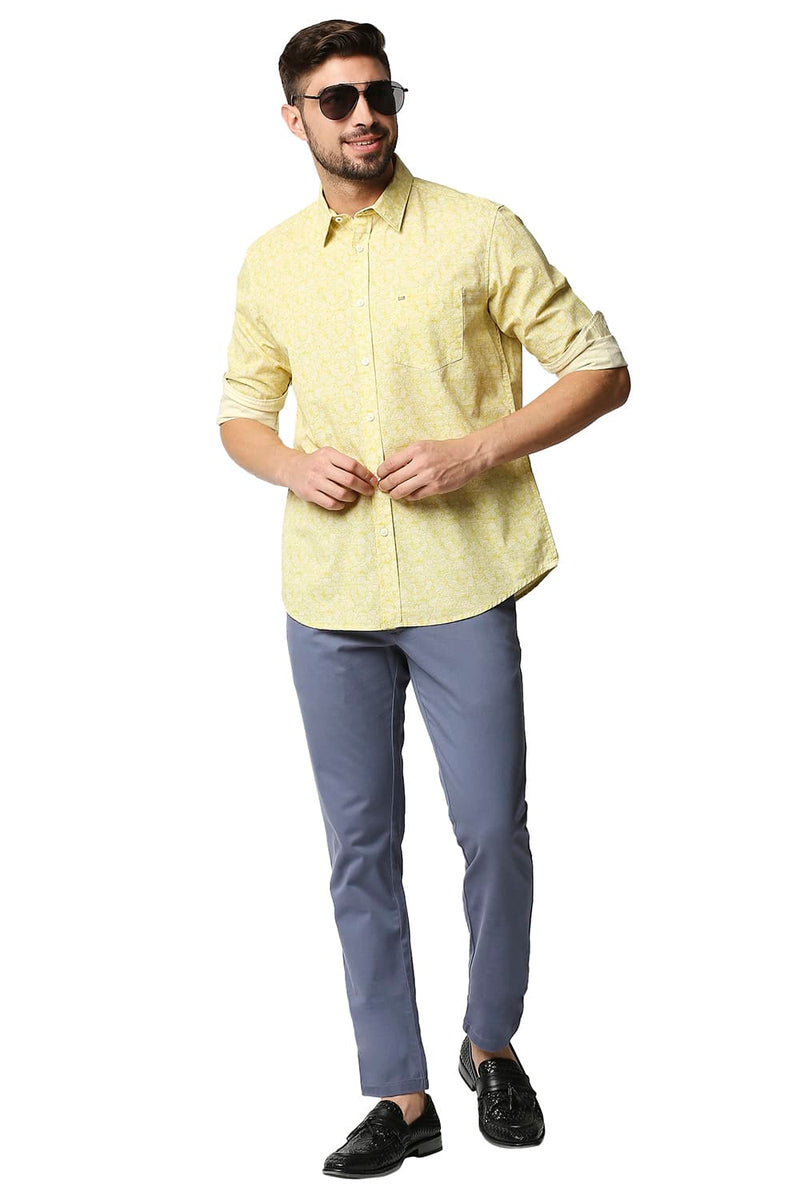 BASICS SLIM FIT SLUB PRINTED SHIRT