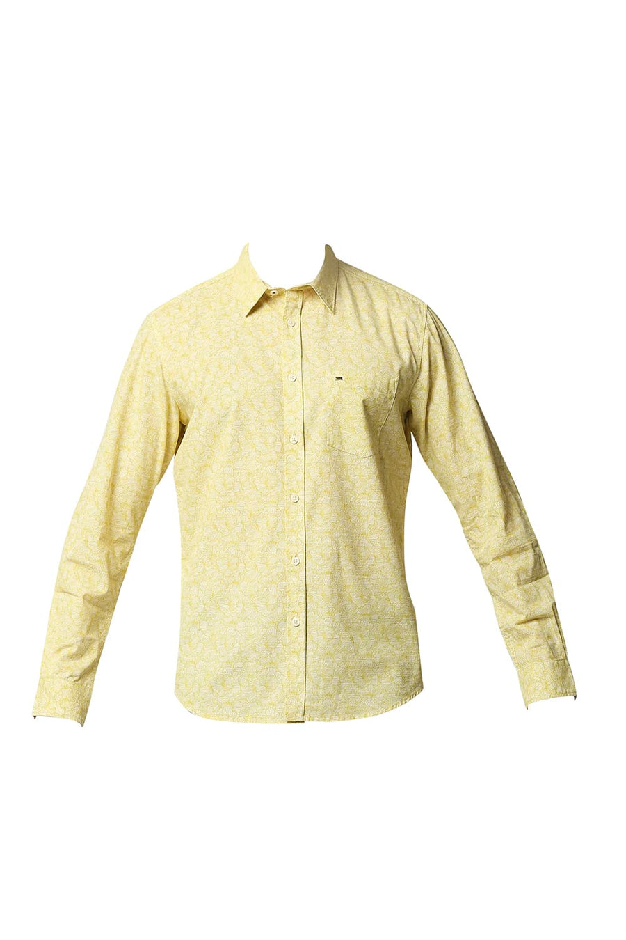BASICS SLIM FIT BAMBOO YELLOW SLUB PRINTED SHIRT