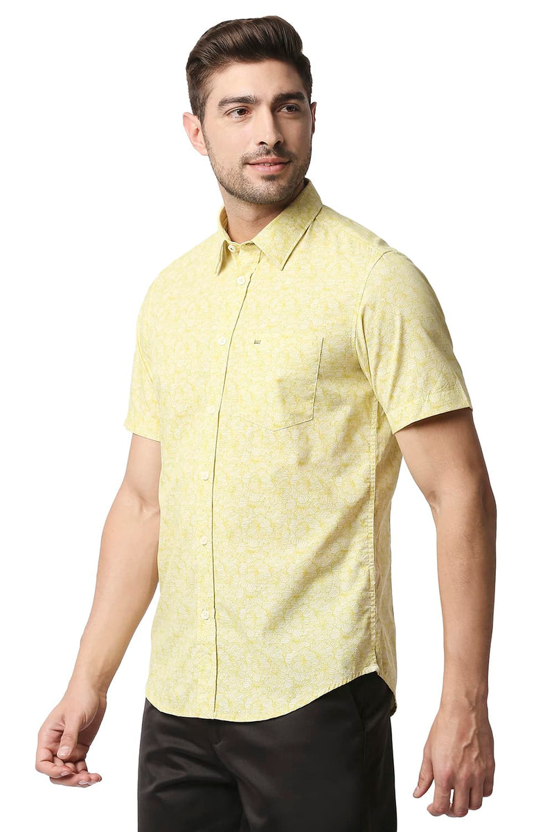 BASICS SLIM FIT SLUB PRINTED HALFSLEEVES SHIRT