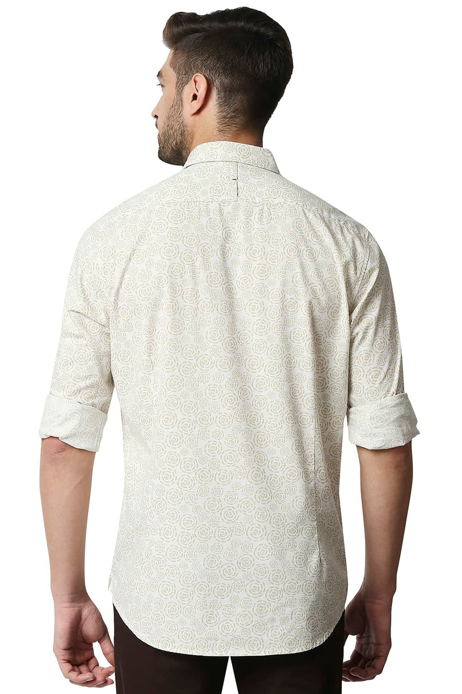 BASICS SLIM FIT ANTIQUE BEIGE SLUB PRINTED SHIRT