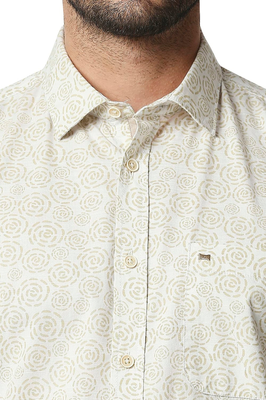 BASICS SLIM FIT ANTIQUE BEIGE SLUB PRINTED SHIRT