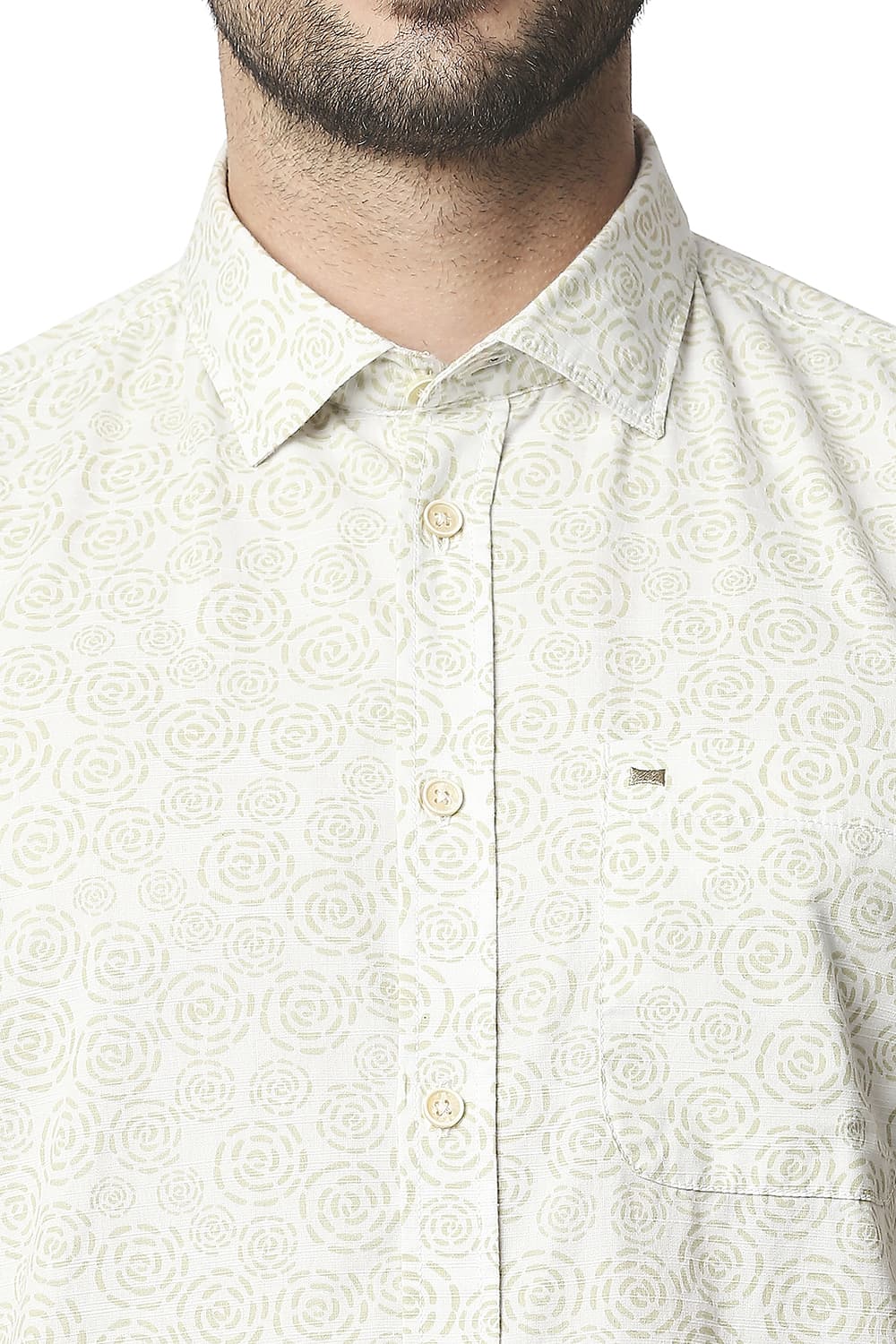 BASICS SLIM FIT SLUB PRINTED HALFSLEEVES SHIRT