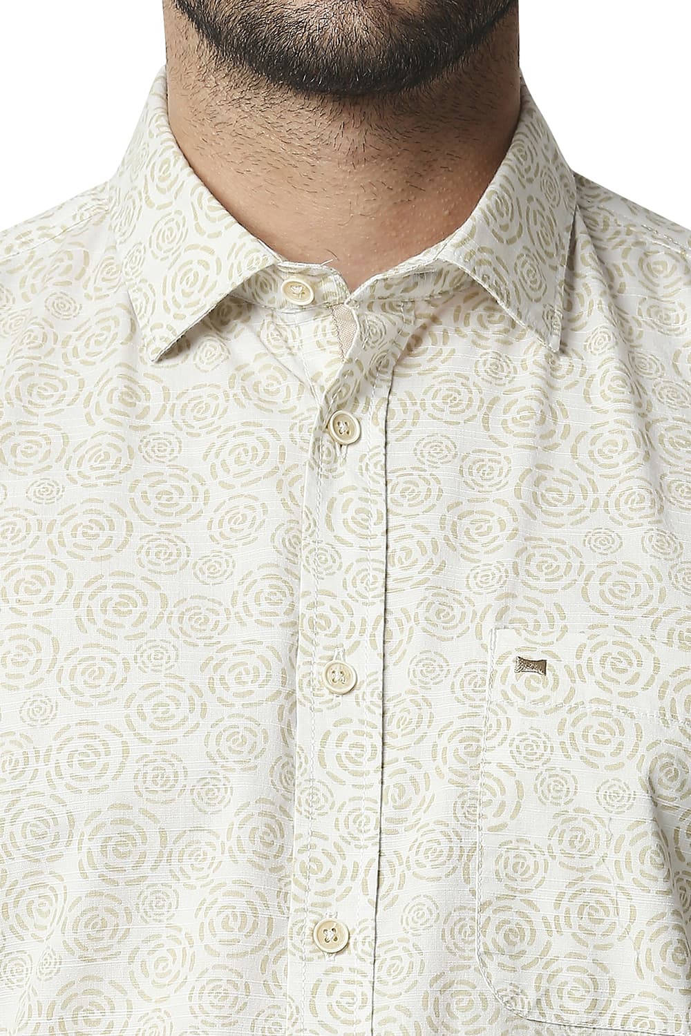 BASICS SLIM FIT SLUB PRINTED SHIRT