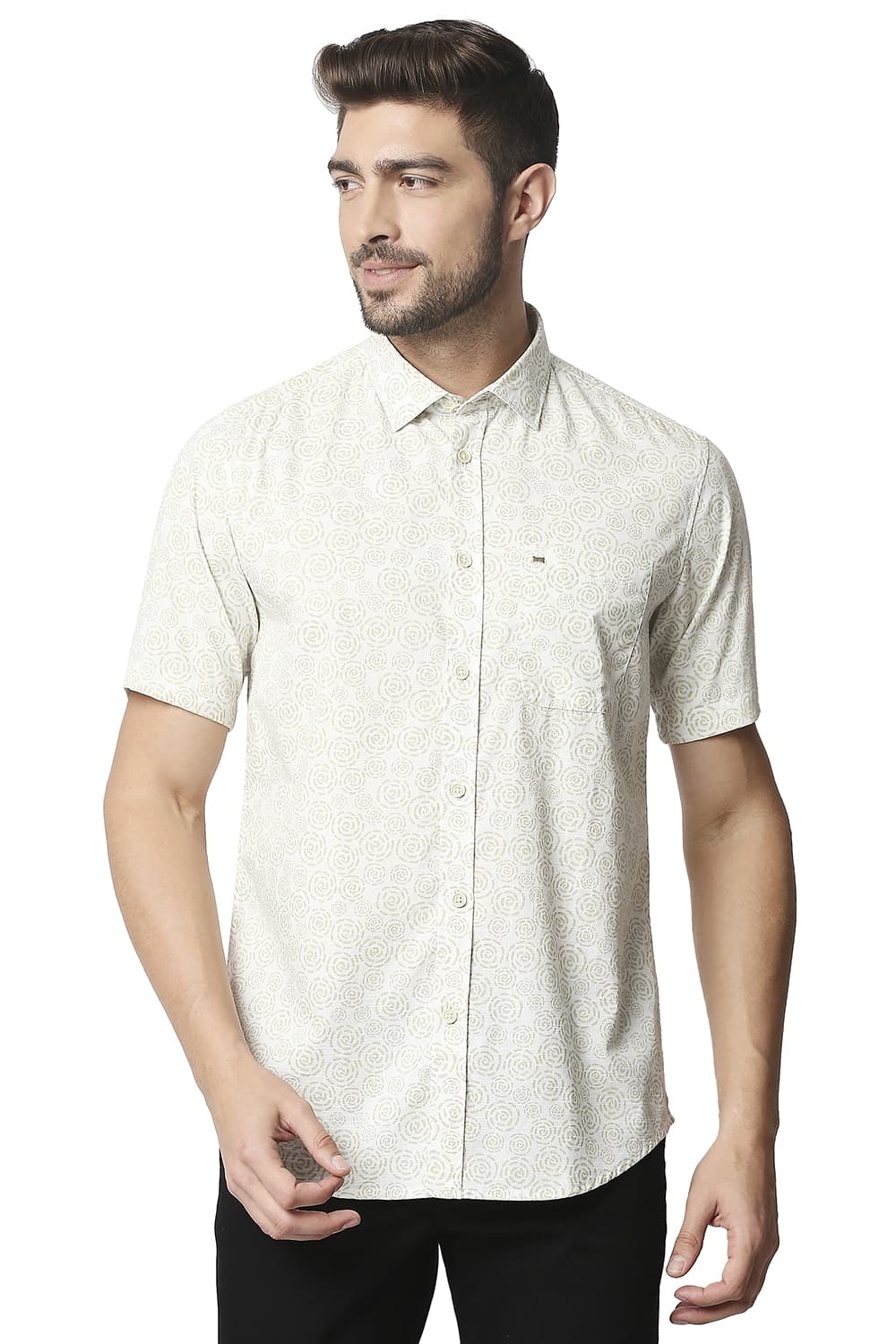 BASICS SLIM FIT SLUB PRINTED SHIRT