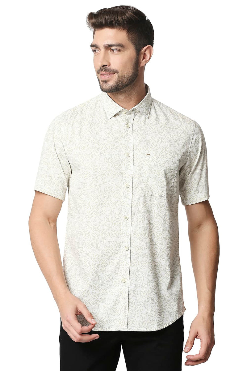 BASICS SLIM FIT SLUB PRINTED SHIRT