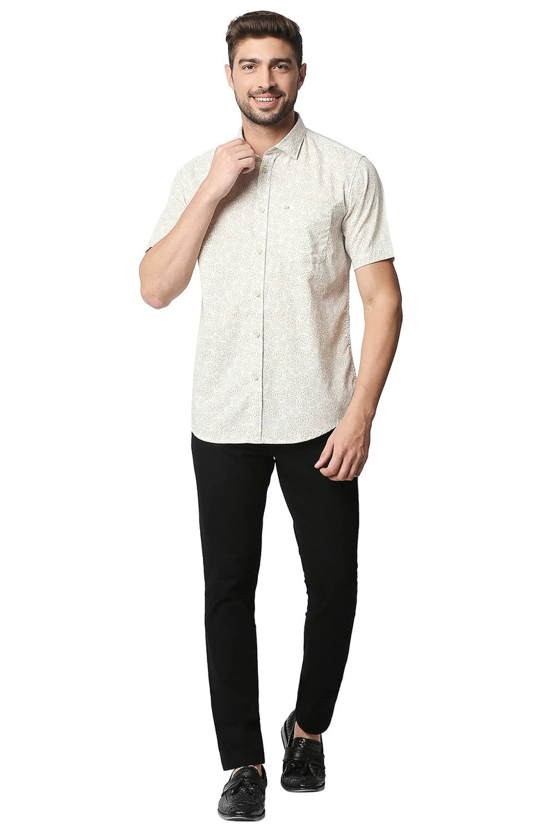 BASICS SLIM FIT SLUB PRINTED HALFSLEEVES SHIRT