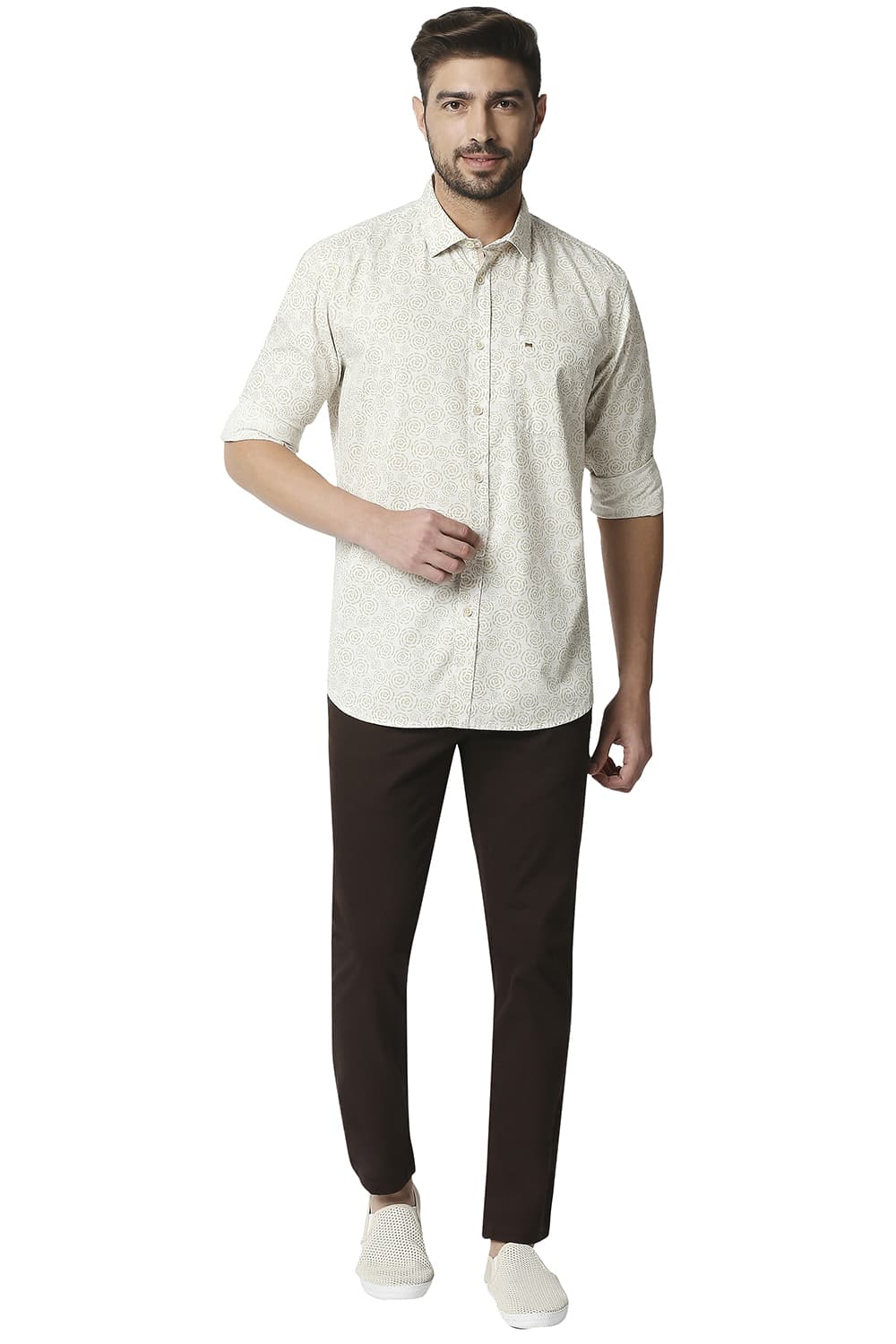 BASICS SLIM FIT SLUB PRINTED SHIRT