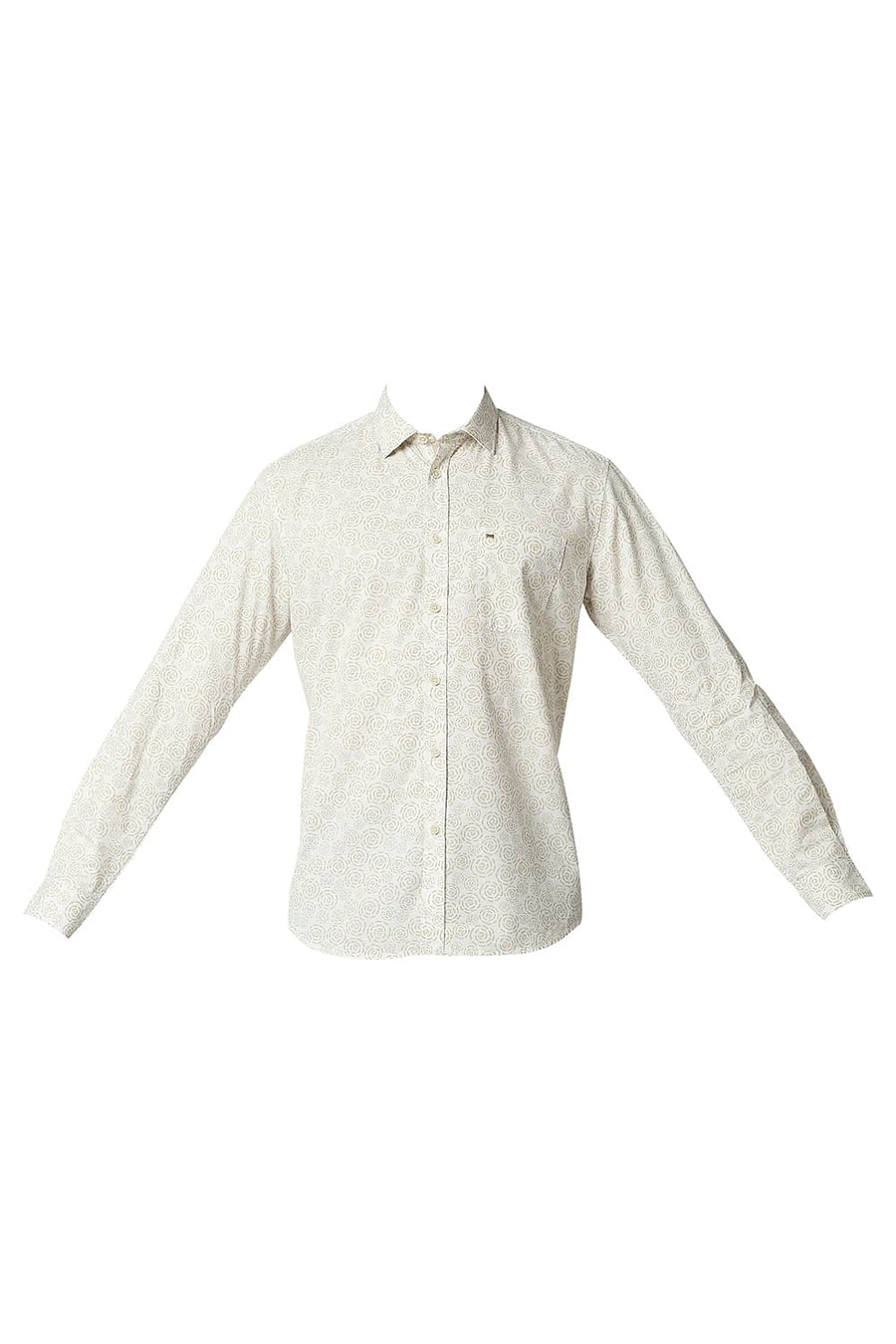 BASICS SLIM FIT ANTIQUE BEIGE SLUB PRINTED SHIRT