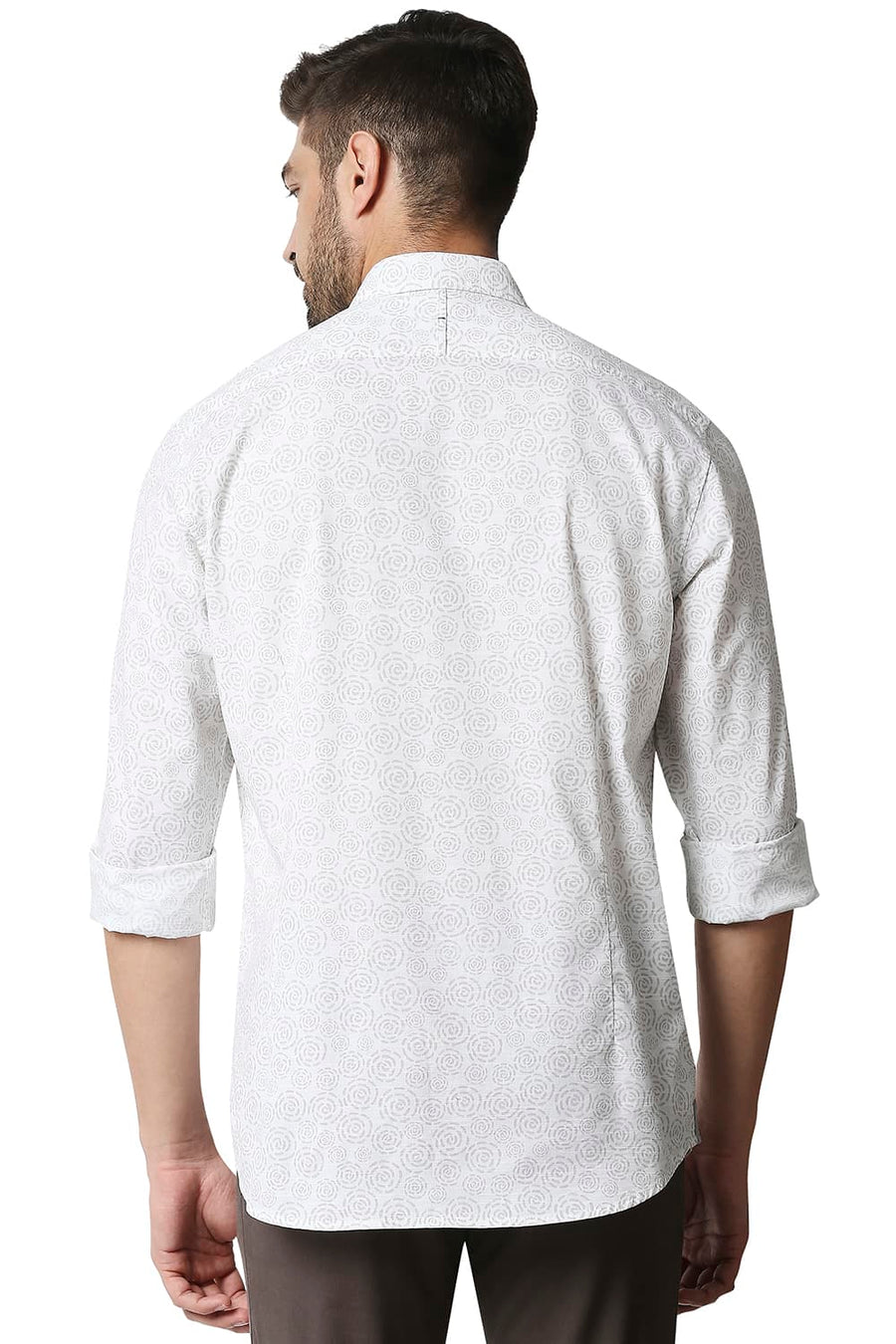 BASICS SLIM FIT PRISTINE WHITE SLUB PRINTED SHIRT