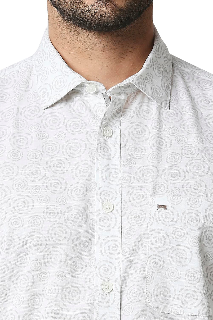 BASICS SLIM FIT PRISTINE WHITE SLUB PRINTED SHIRT