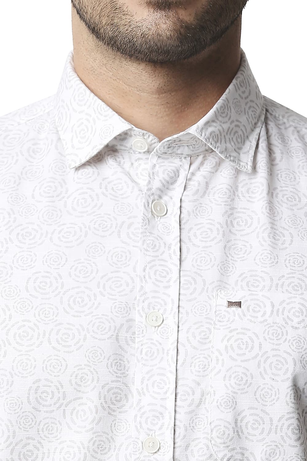 BASICS SLIM FIT SLUB PRINTED HALFSLEEVES SHIRT