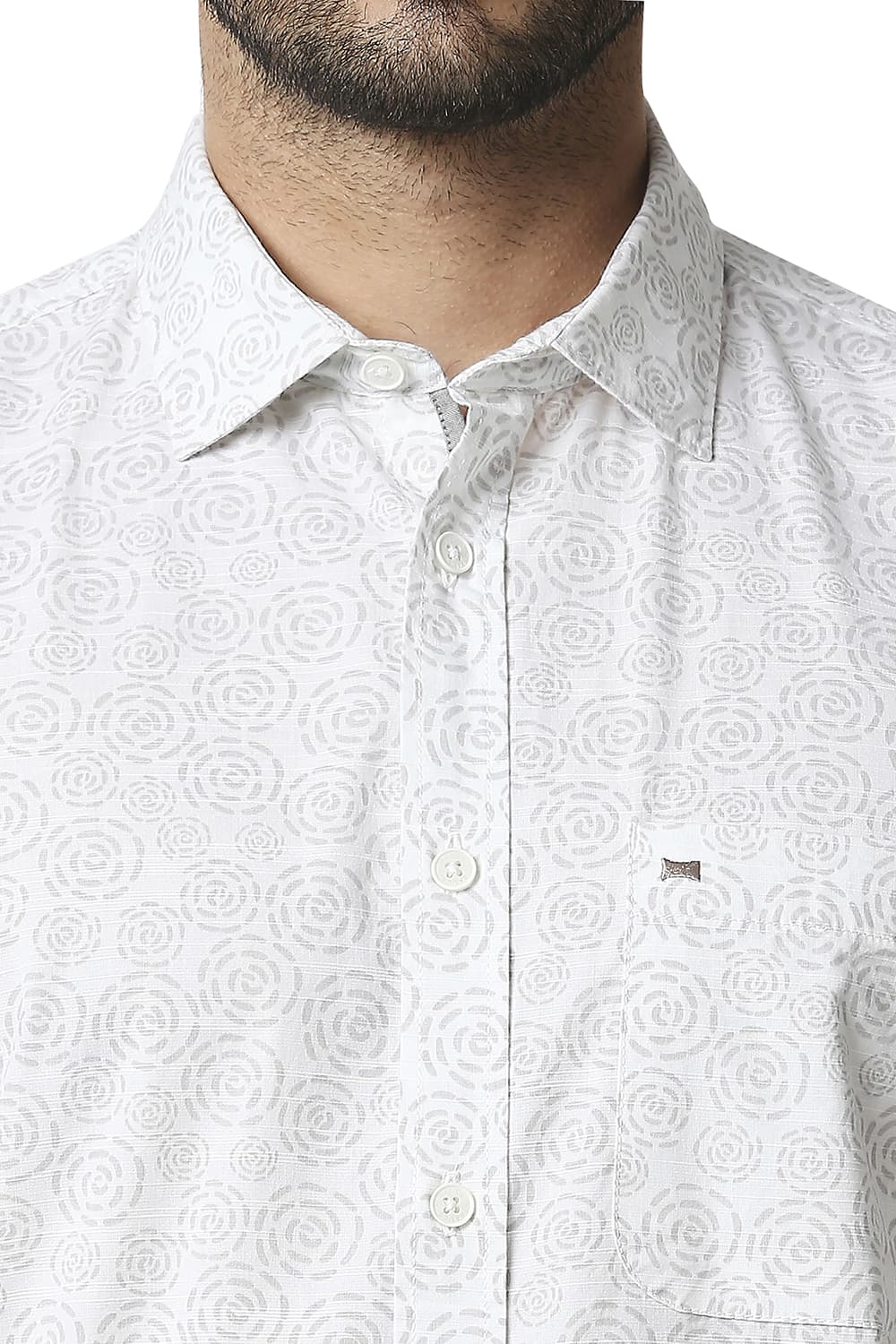 BASICS SLIM FIT SLUB PRINTED SHIRT