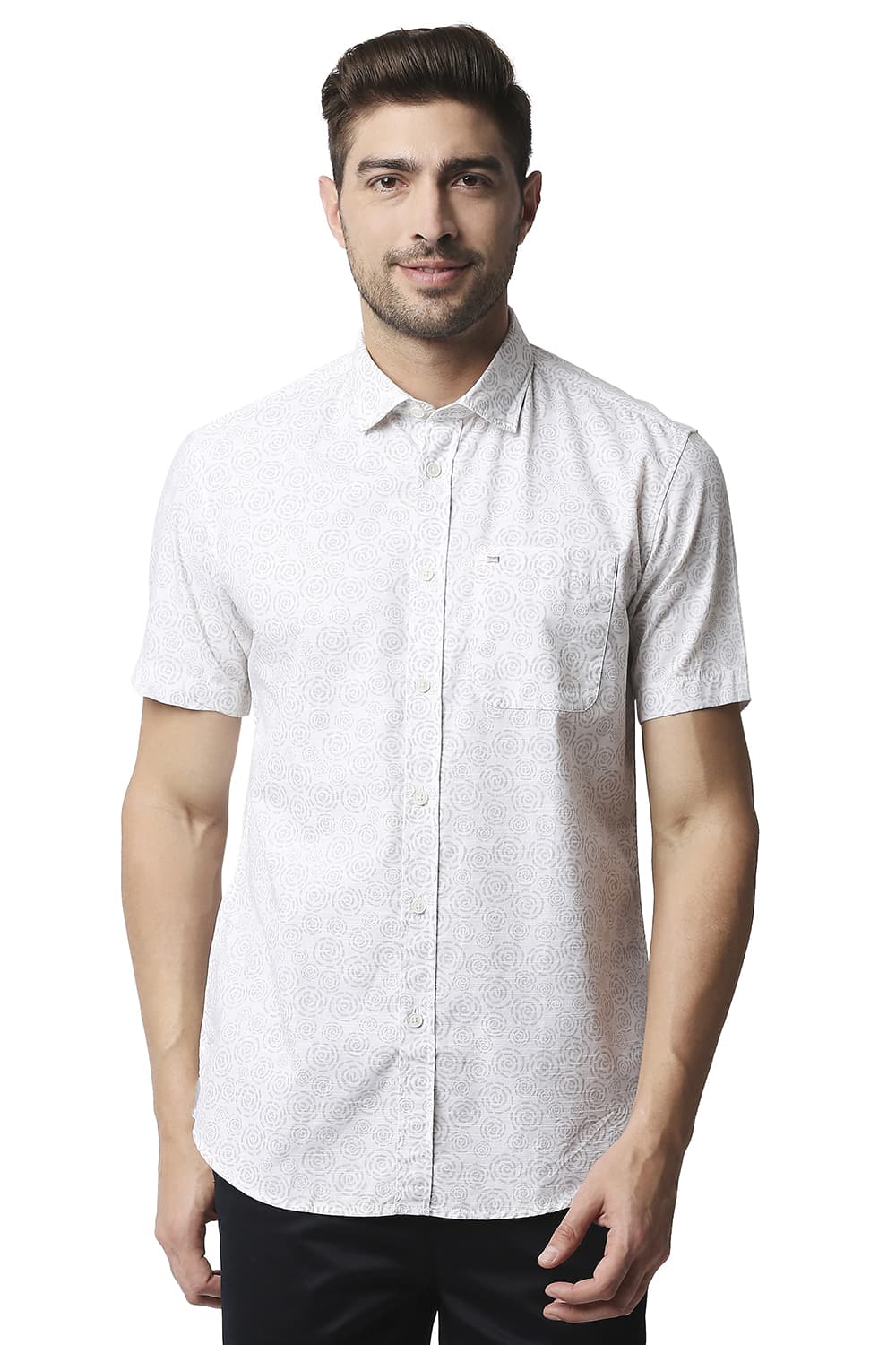 BASICS SLIM FIT SLUB PRINTED HALFSLEEVES SHIRT