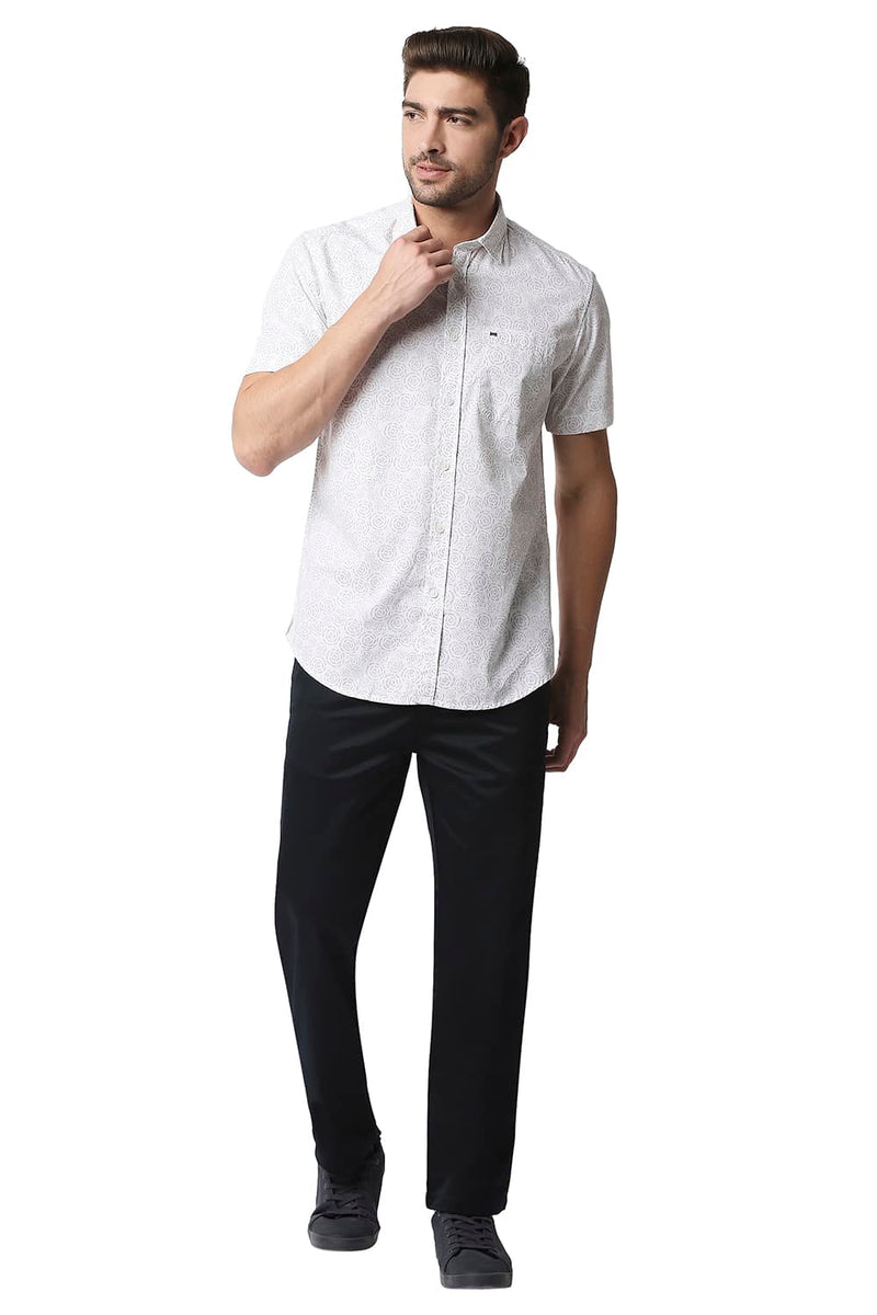 BASICS SLIM FIT SLUB PRINTED HALFSLEEVES SHIRT