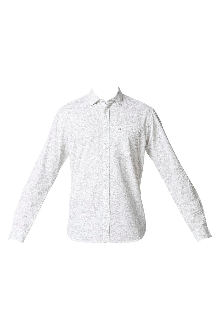 BASICS SLIM FIT PRISTINE WHITE SLUB PRINTED SHIRT