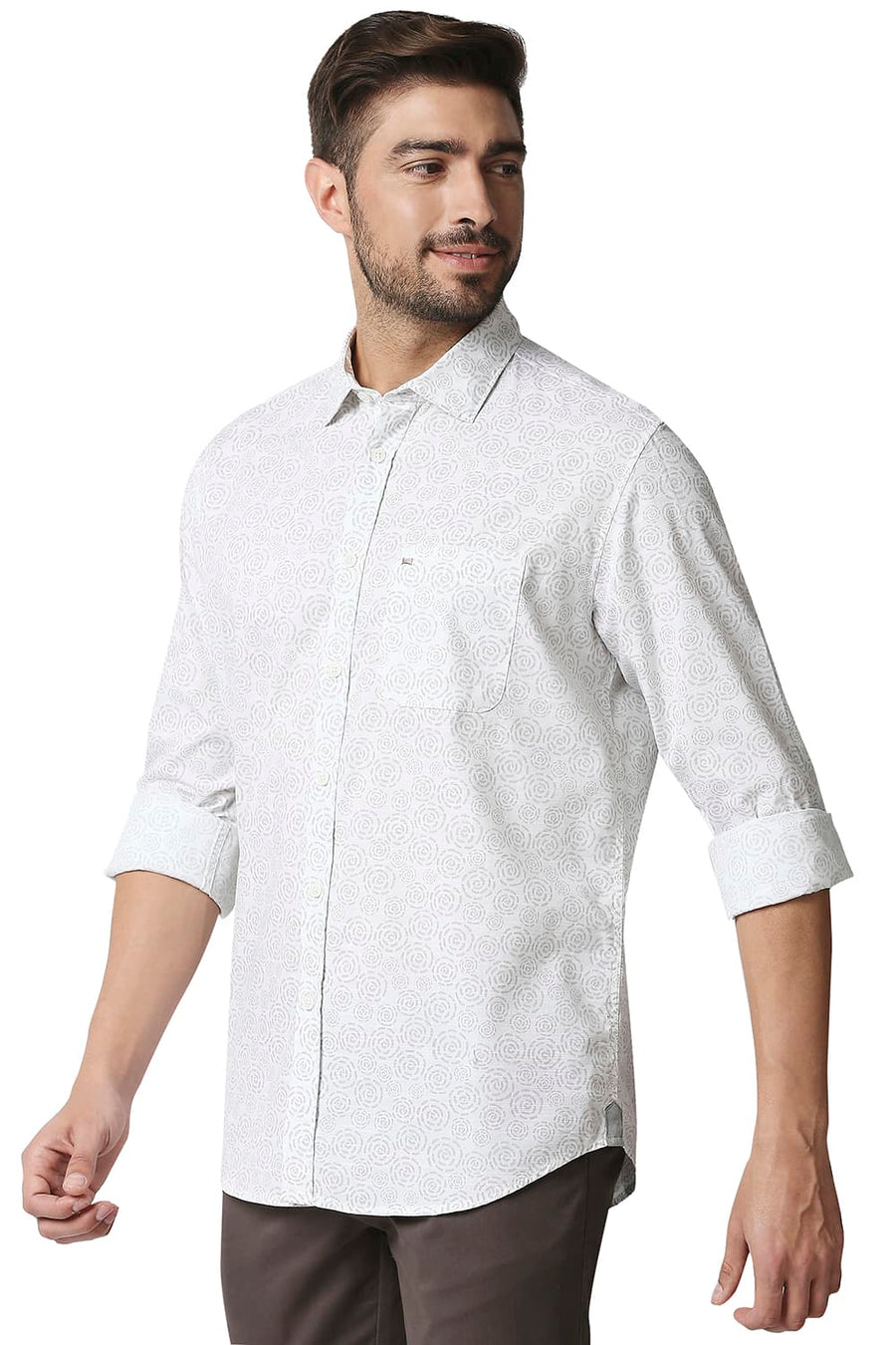 BASICS SLIM FIT PRISTINE WHITE SLUB PRINTED SHIRT