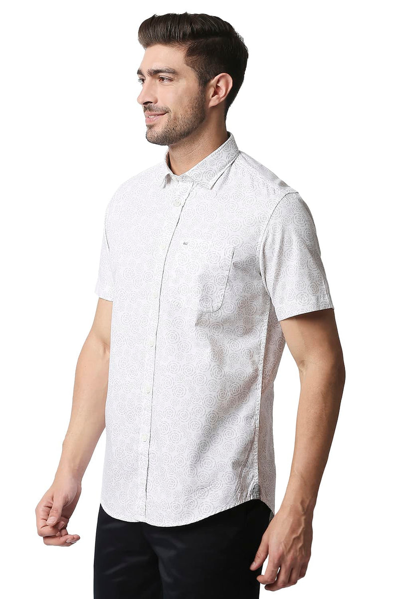 BASICS SLIM FIT SLUB PRINTED HALFSLEEVES SHIRT