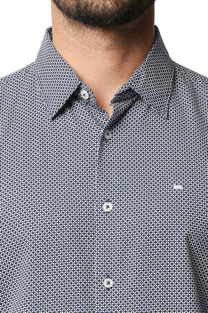 BASICS SLIM FIT COTTON VISCOSE PRINTED SHIRT