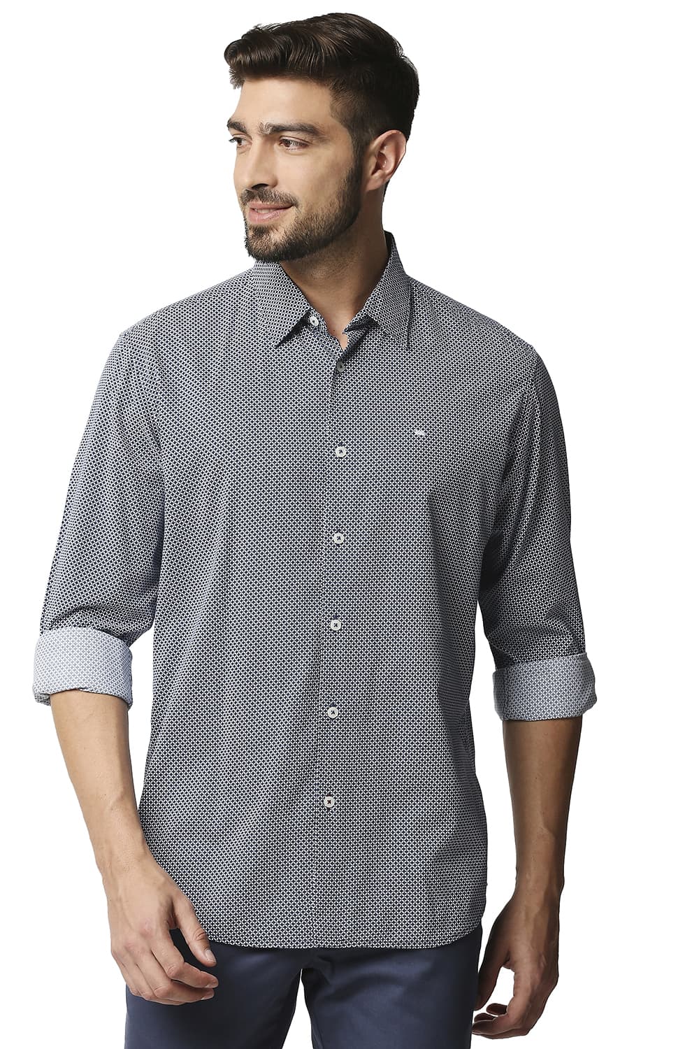 BASICS SLIM FIT COTTON VISCOSE PRINTED SHIRT