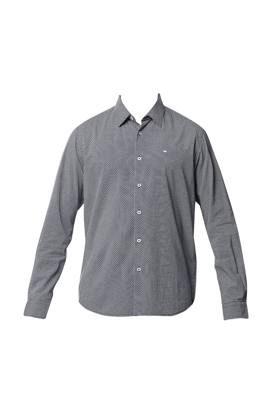 BASICS SLIM FIT ENSIGN BLUE COTTON VISCOSE PRINTED SHIRT