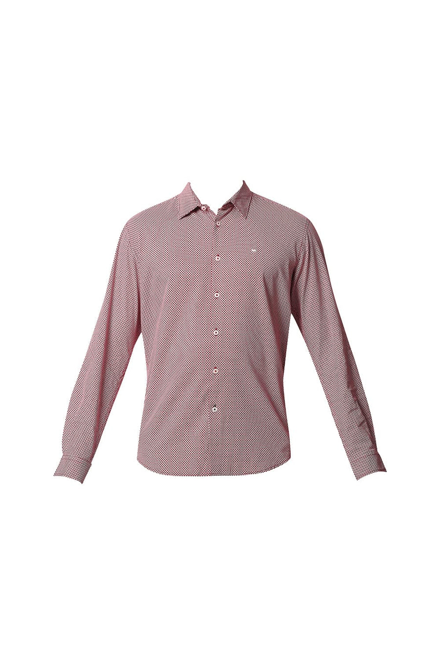 BASICS SLIM FIT GARNET RED COTTON VISCOSE PRINTED SHIRT
