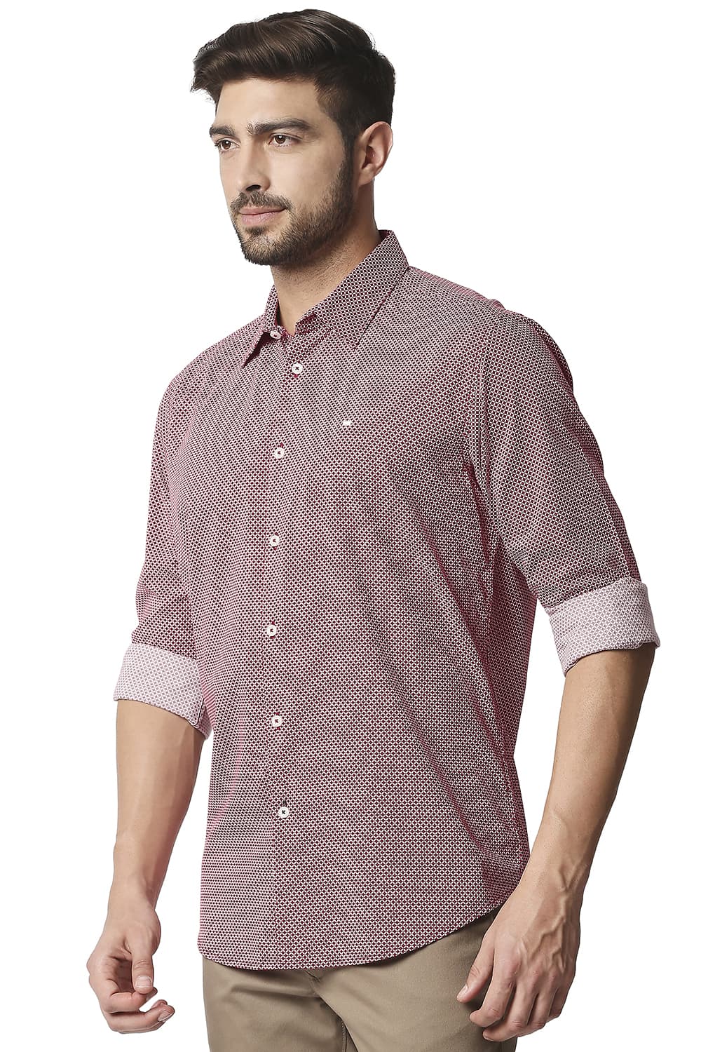 BASICS SLIM FIT COTTON VISCOSE PRINTED SHIRT