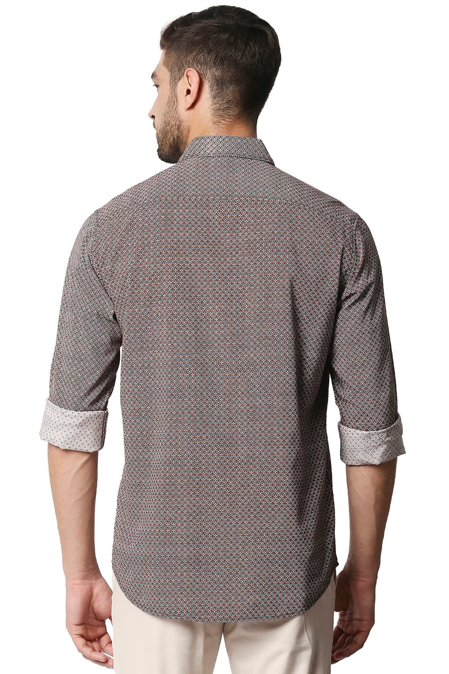 BASICS SLIM FIT FORMULA RED COTTON VISCOSE PRINTED SHIRT