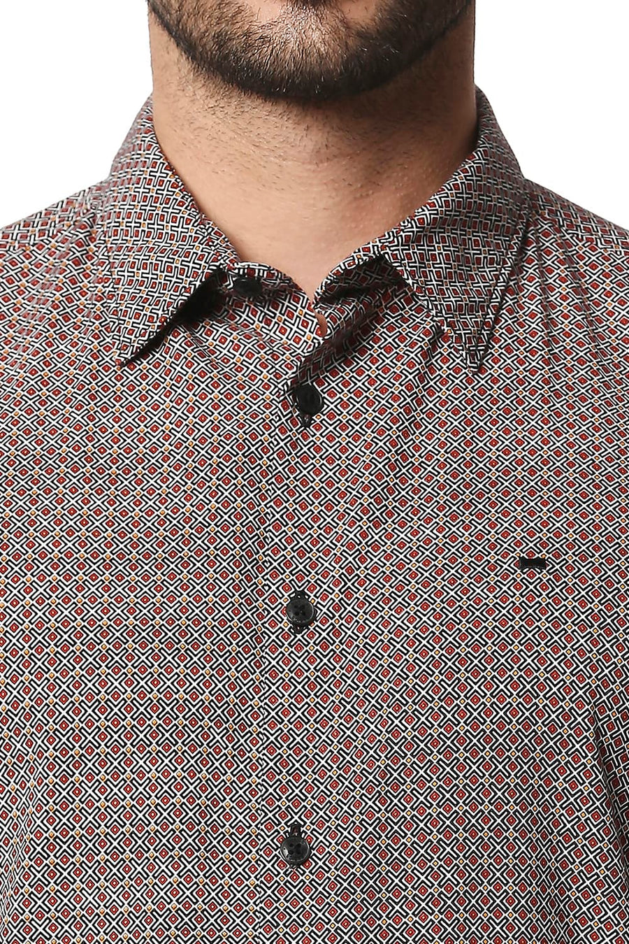 BASICS SLIM FIT FORMULA RED COTTON VISCOSE PRINTED SHIRT