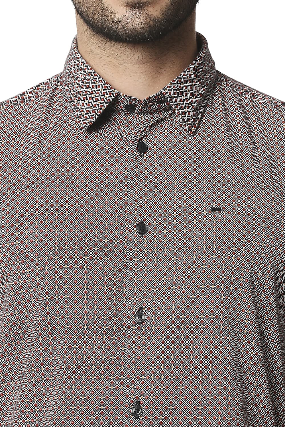 BASICS SLIM FIT COTTON VISCOSE PRINTED HALFSLEEVES SHIRT