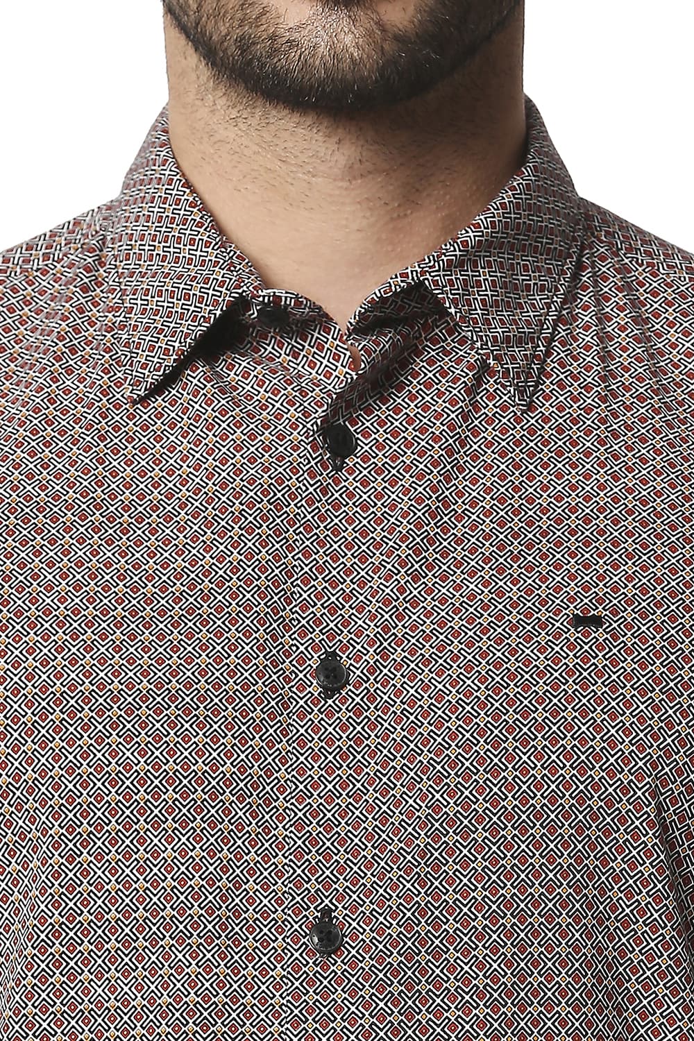 BASICS SLIM FIT COTTON VISCOSE PRINTED SHIRT