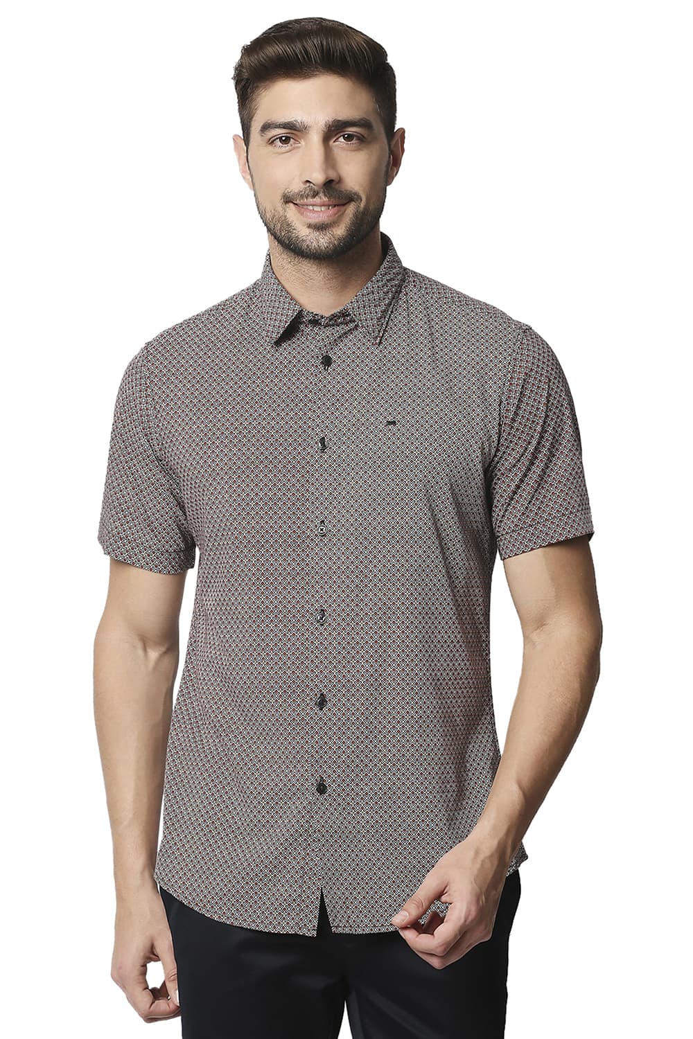 BASICS SLIM FIT COTTON VISCOSE PRINTED SHIRT