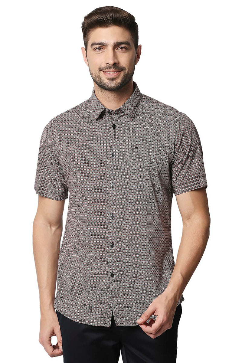 BASICS SLIM FIT COTTON VISCOSE PRINTED SHIRT